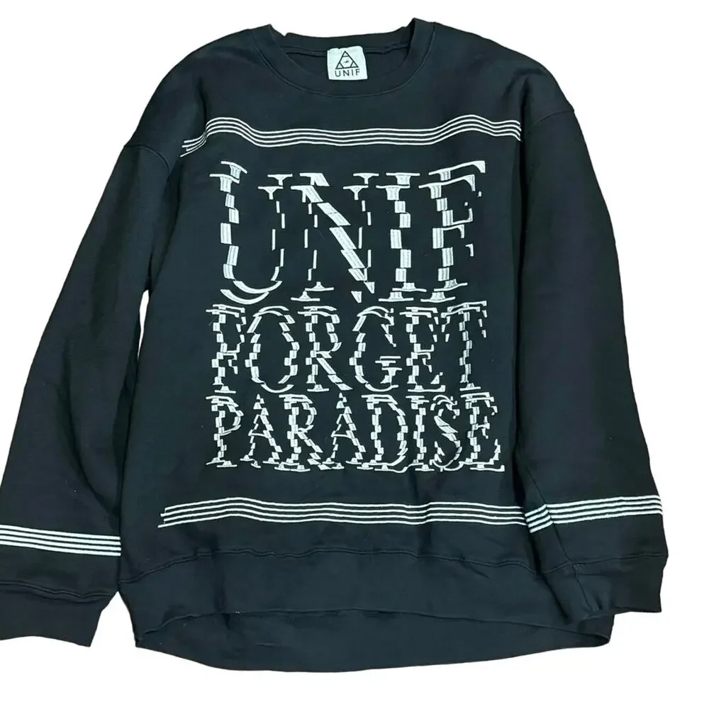 UNIF ‘Forget Paradise’ Pullover Crewneck Sweatshirt - Size Large - Black & White - Picture 10 of 13